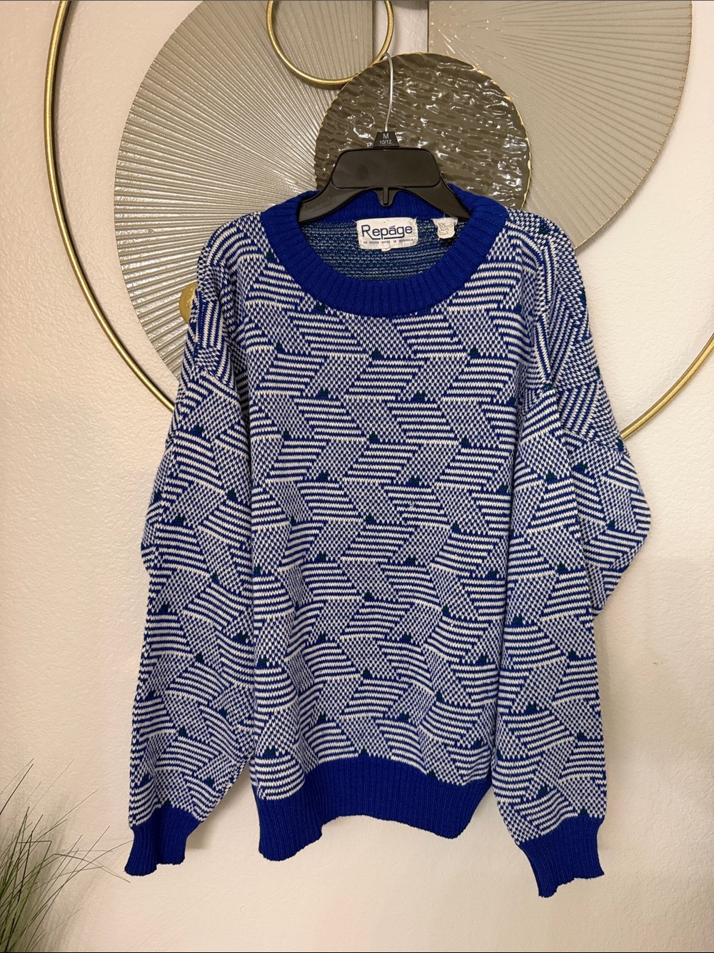 Vintage (1980’s) Blue & White Patterned Crewneck Sweater